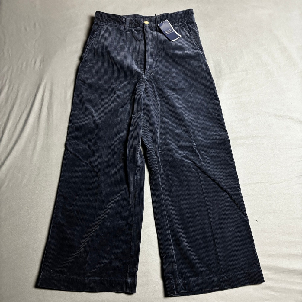 NWT Polo Ralph Lauren Navy Blue Corduroy Wide Leg Pants High Rise Size 8 $298
